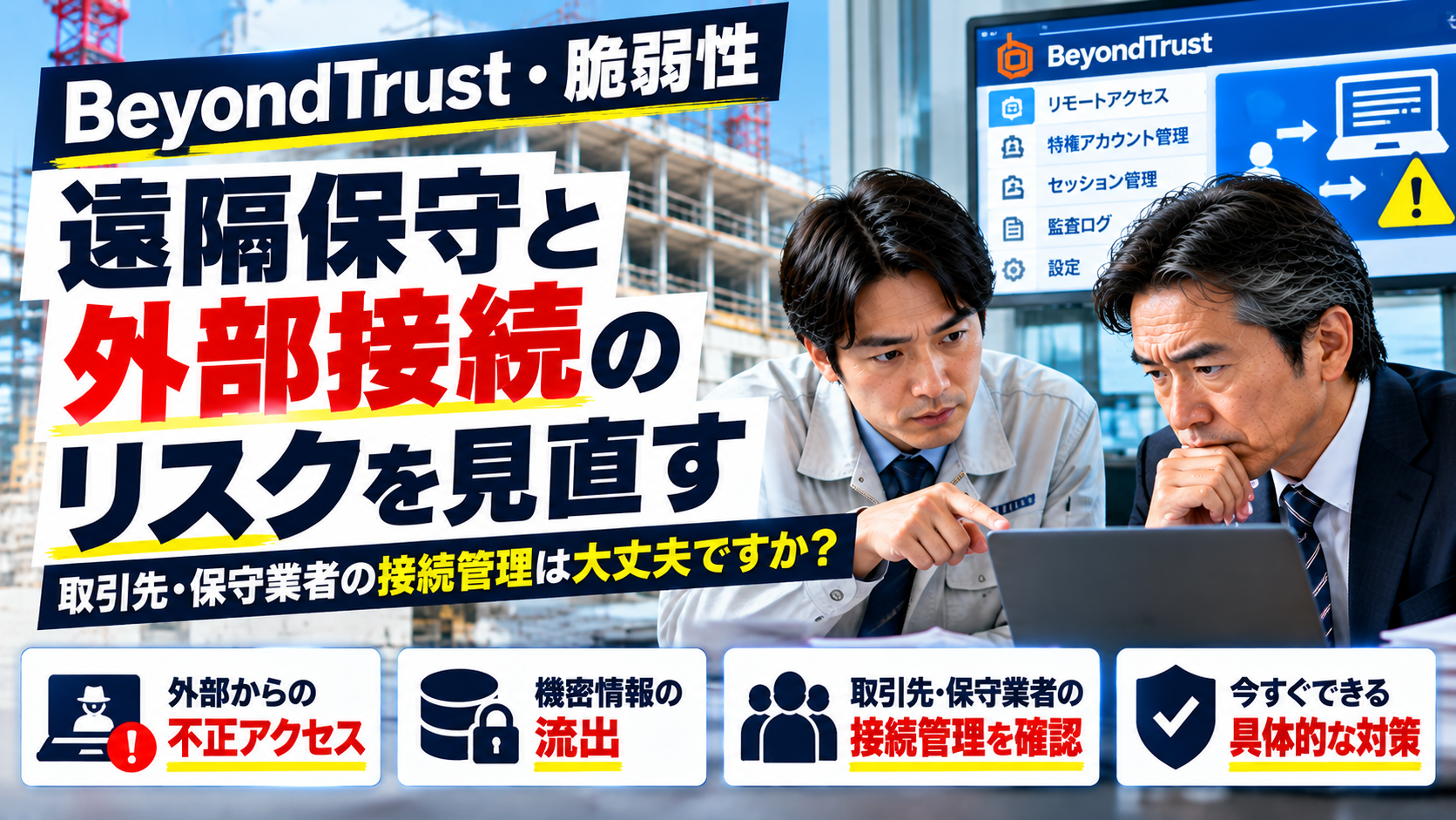 BeyondTrust重大脆弱性！建設会社の遠隔保守と外部接続対策