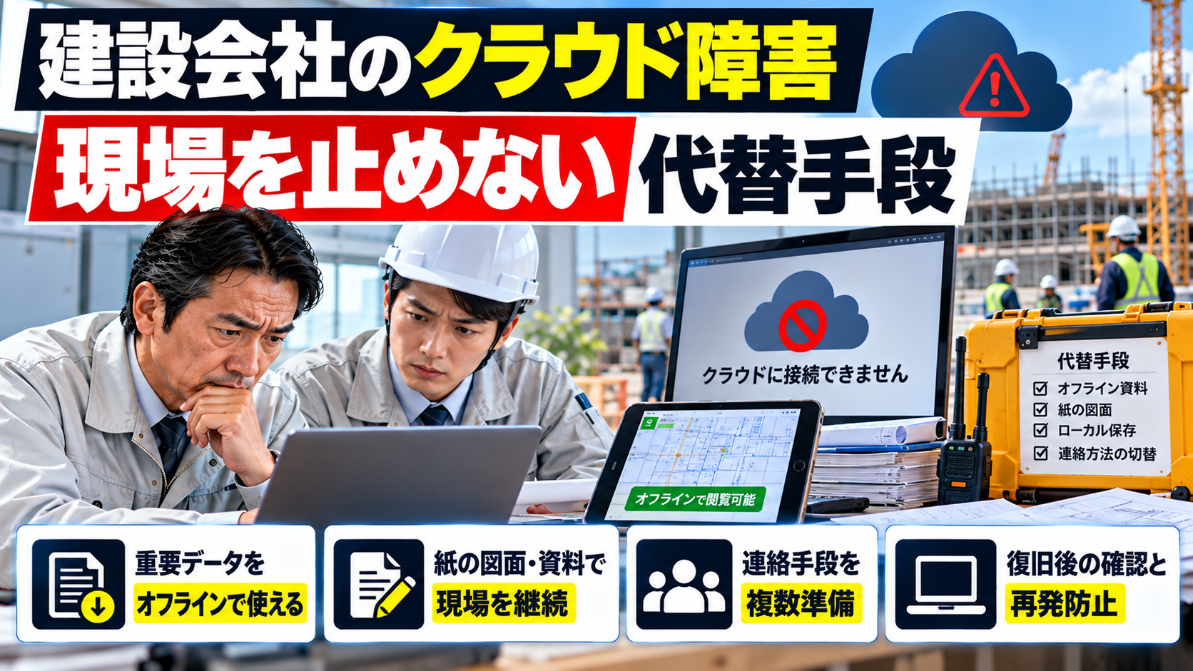建設会社のクラウド障害｜現場を止めない代替手段と備え
