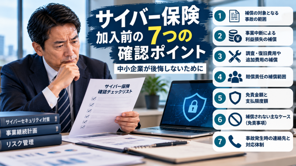 サイバー保険の加入前に確認したい7つのポイント｜中小企業向け