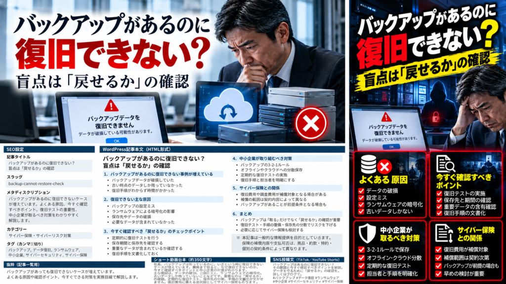 バックアップがあるのに復旧できない？盲点は「戻せるか」の確認