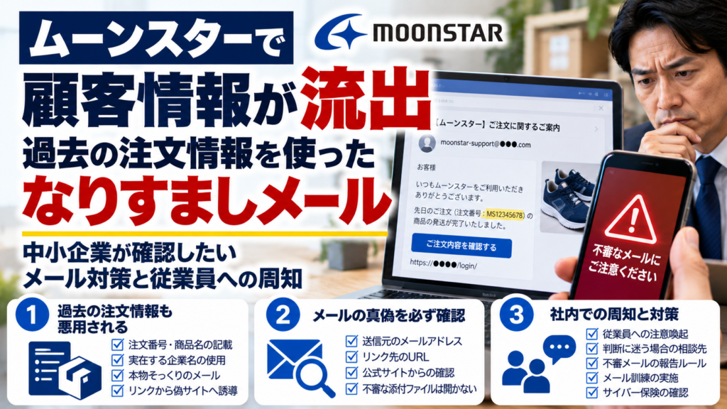 ムーンスターで顧客情報流出、注文情報入りのなりすましメールに注意