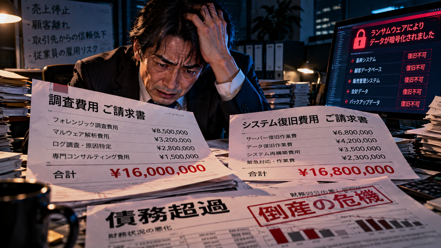 調査費と復旧費のダブルパンチ！中小企業を襲う債務超過と倒産の現実