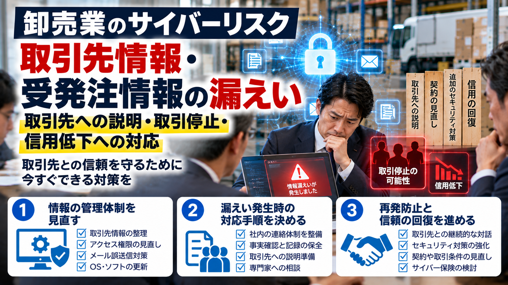 卸売業の情報漏えい対応｜取引先への説明と信用回復