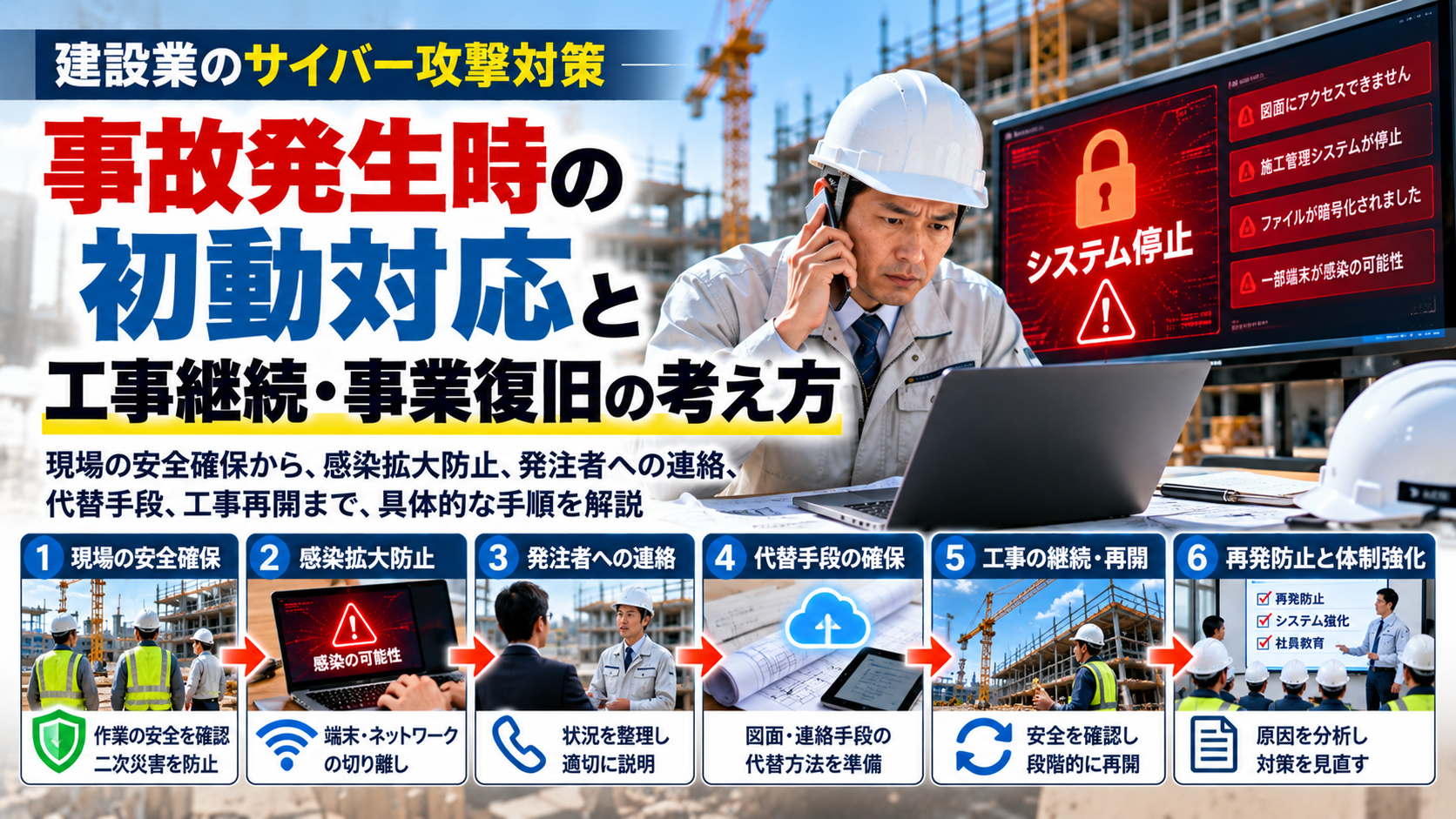 建設業のサイバー事故｜初動対応から工事継続・事業復旧までの手順