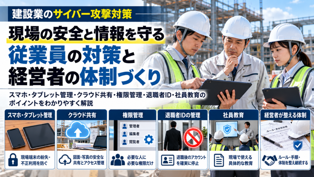 建設業のサイバー対策｜現場端末・クラウド・退職者IDの管理方法